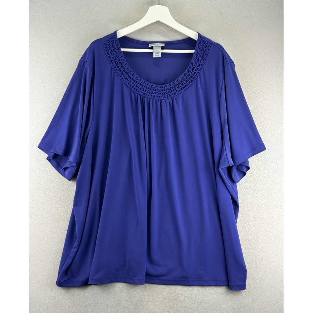 Maggie Barnes For Catherines Women's Plus Sz 3X Blue Stretchy Scoop Neckline Top